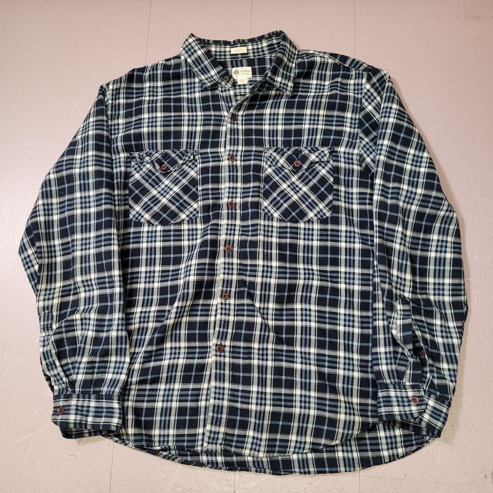 J. Crew Y2K Vintage Flannel Blue White Button Up Men's Shirt Size XL